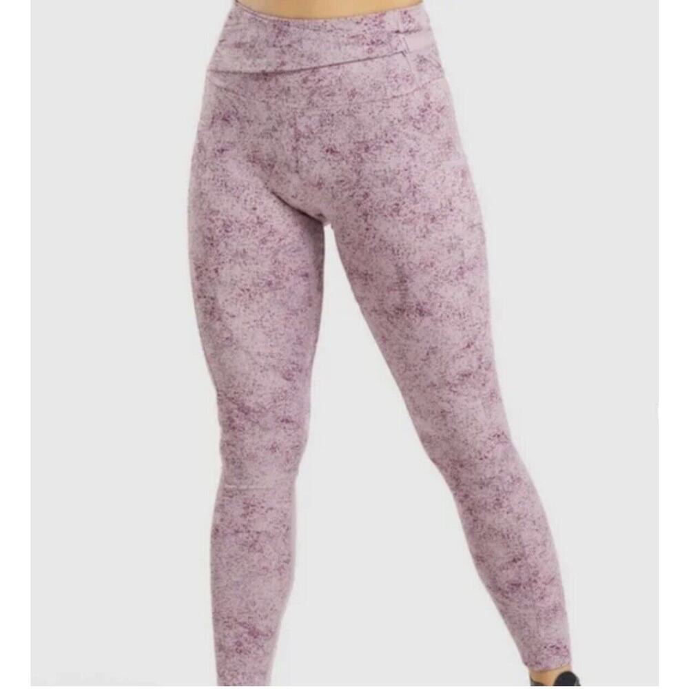 🌵 Gymshark Women's Pink Mottled Adjustable Waist Chalk Leggings - Size Medium